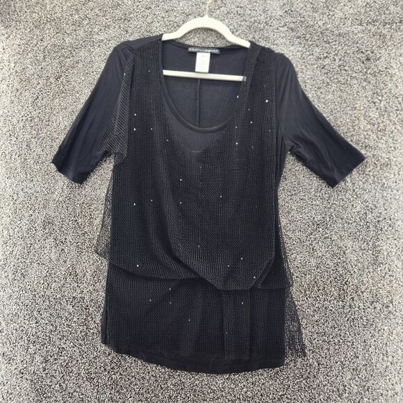 Clothes head black small netting Y2k 90s whimsigoth short sleeve top - Picture 1 of 7